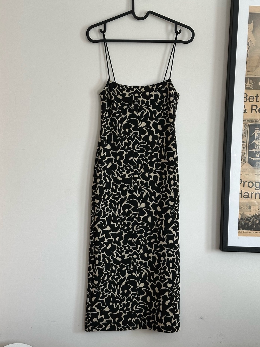 Zara Black and Cream Floral Midi Slip Dress